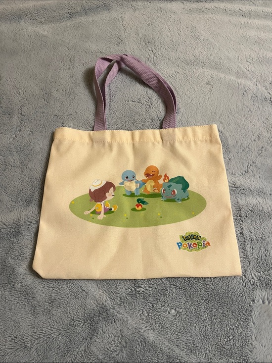 Pokemon Handbags - Pokemon Cream Tote with Lilac Handles and Colorful Pokopia Characters
